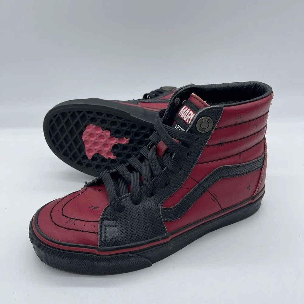Vans Sk8-Hi 721356 Marvel Deadpool Youth‎ Size 3.5 Shoes Black Red Sneakers